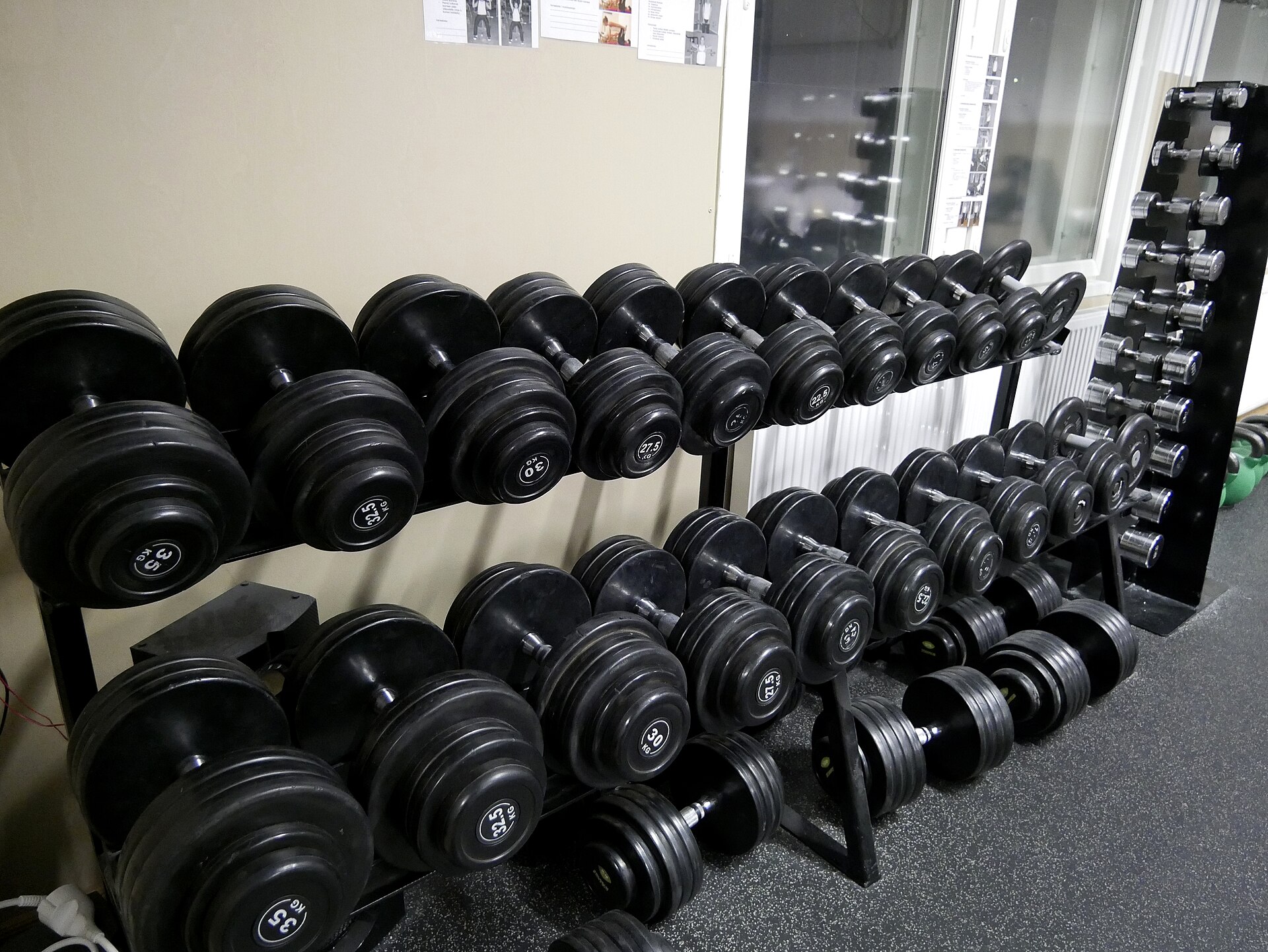dumbbells on rack
